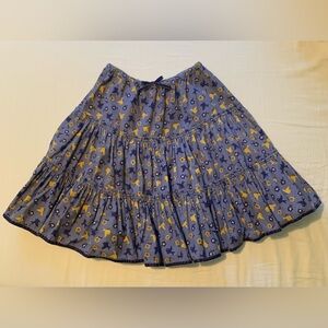 Mini Boden blue corduroy skirt, age 9-10, 100% cotton, birds, flowers